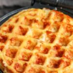Easy chaffles recipe cooked in a waffle iron, with a title