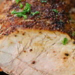 sliced keto pork tenderloin with text