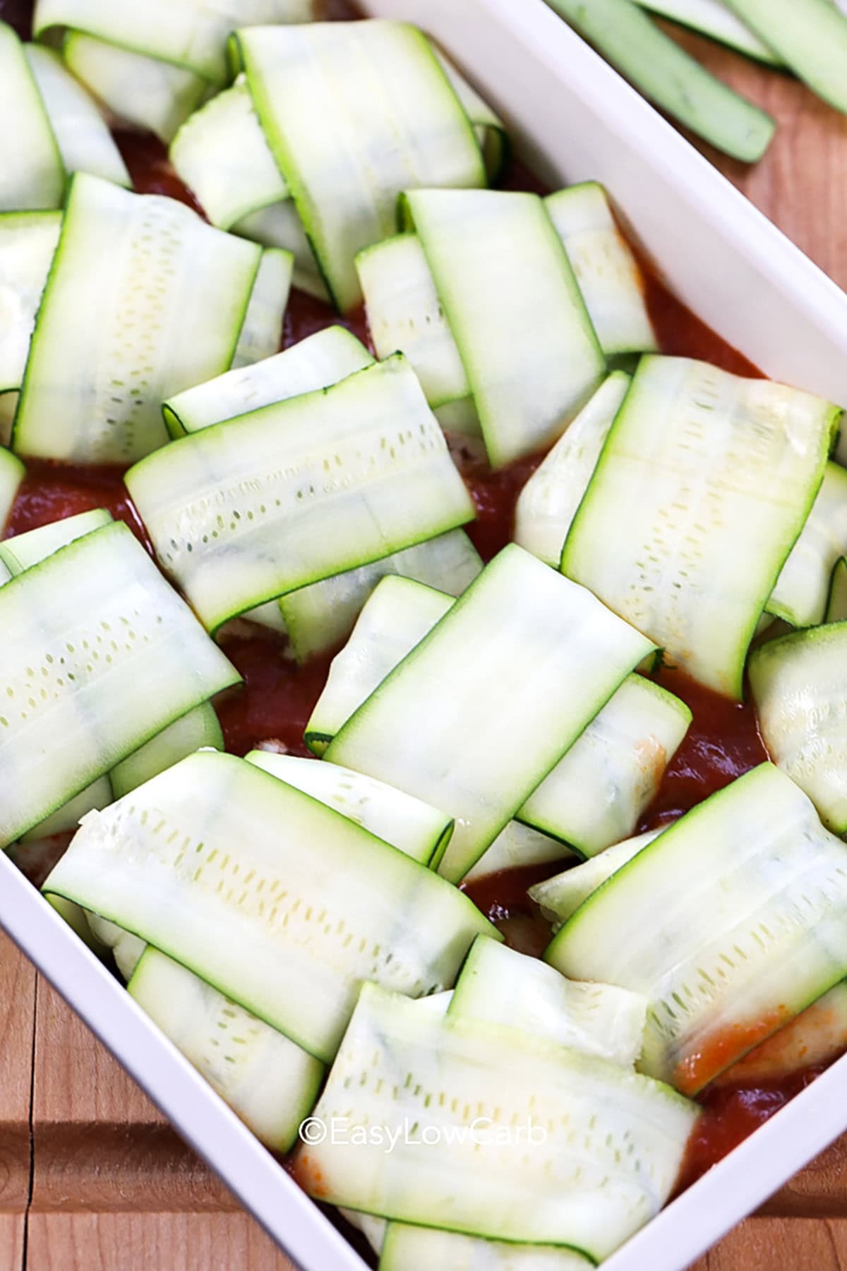 Zucchini Ravioli in the dish before adding pasta sauce and cheese on top