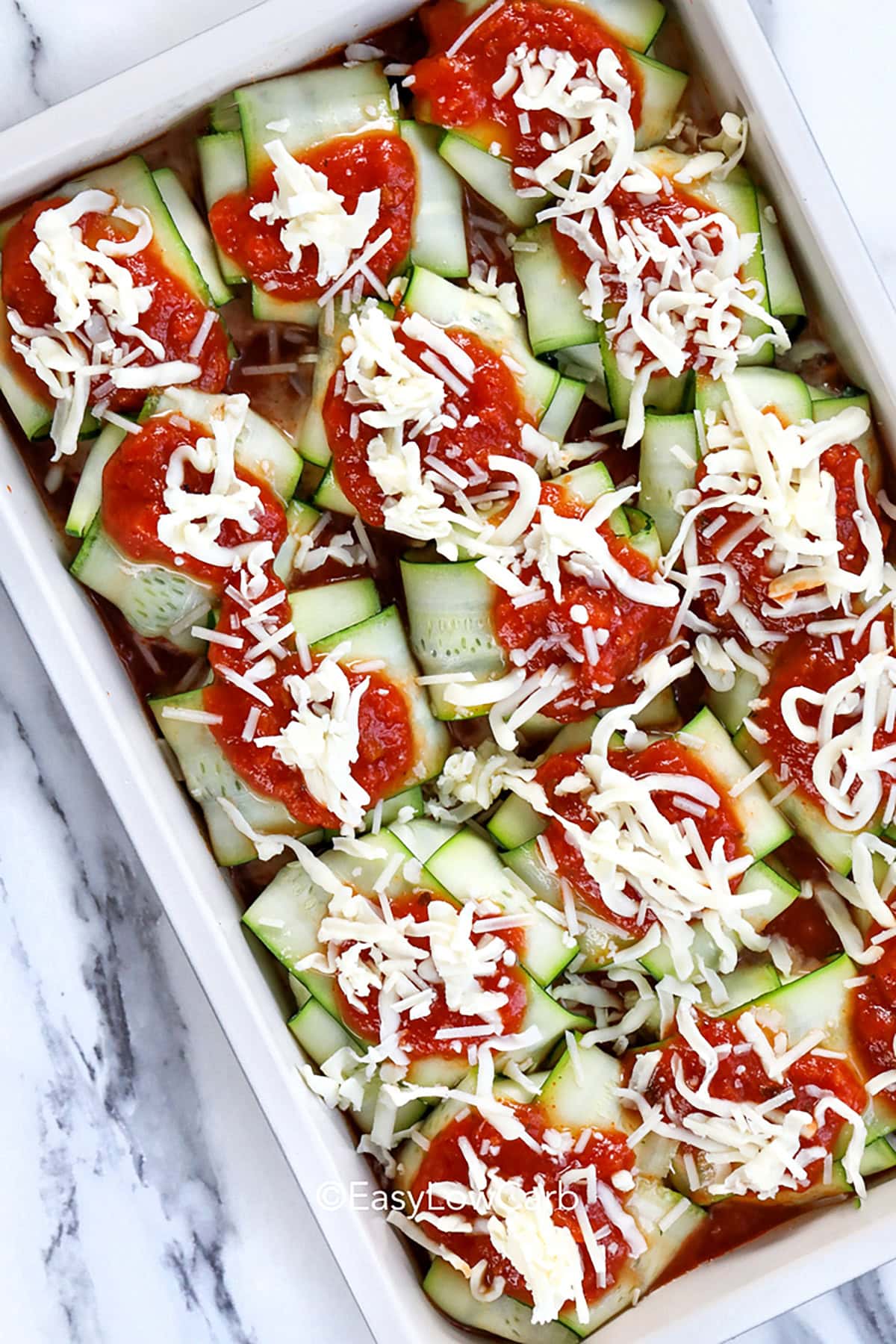 Zucchini Ravioli in the dish before cooking