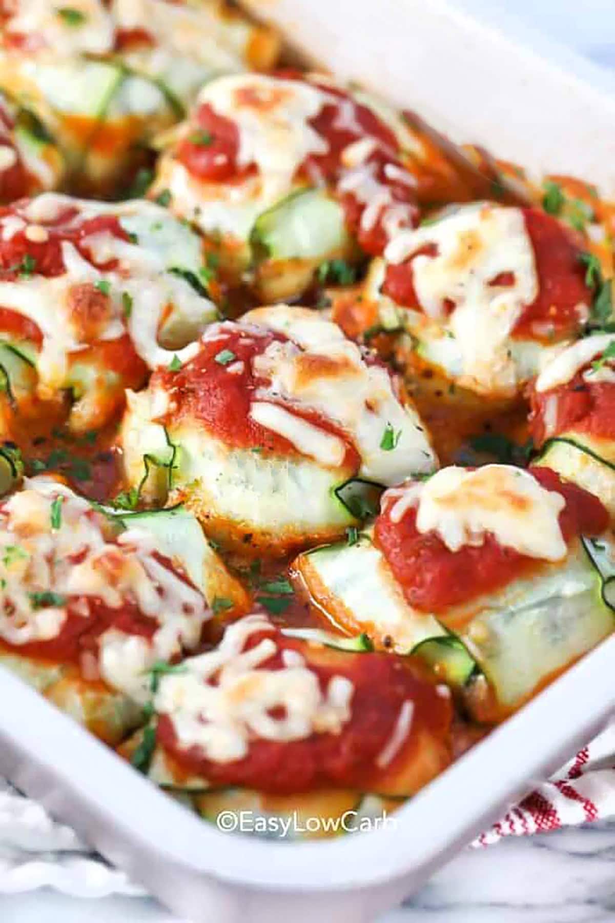 cheesy Zucchini Ravioli in the baking dish