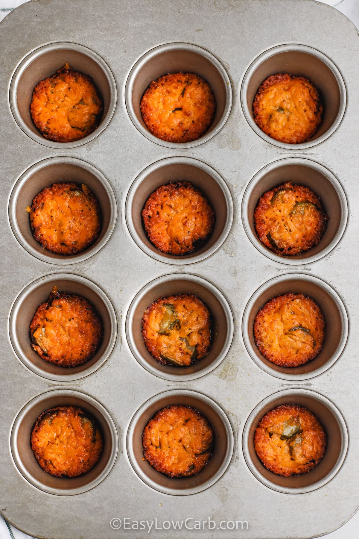 crispy pickle chips in a muffin tin