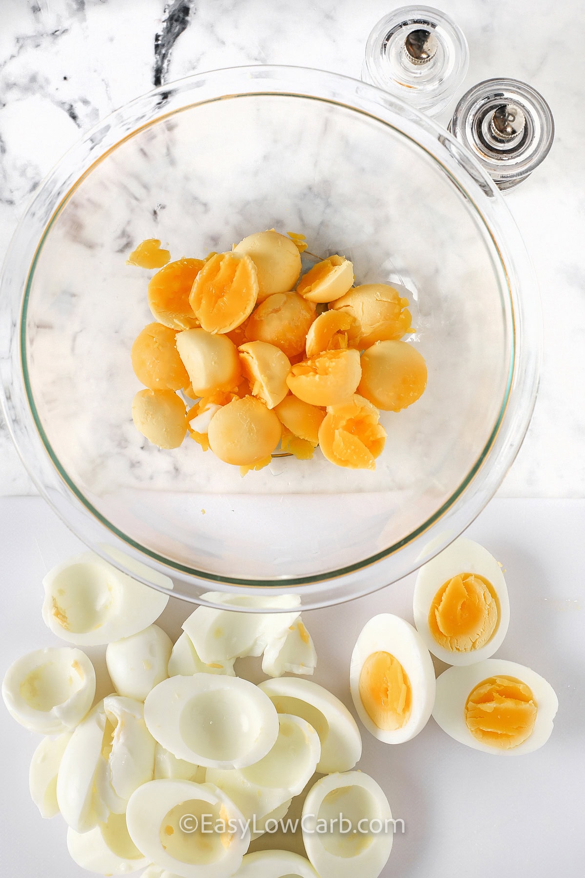 egg yolks in a bowl to make Curried Egg Salad