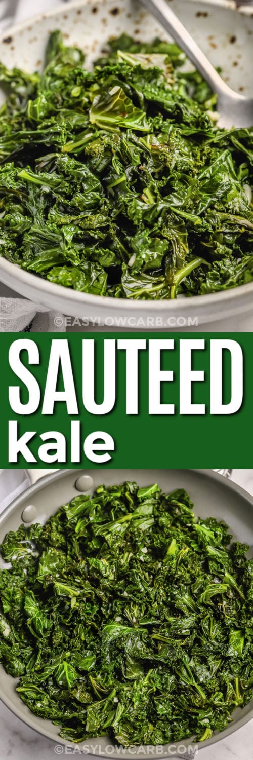Sautéed Kale in the pan and plated with a title