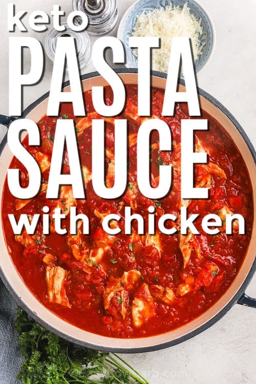 keto Chicken Pasta Sauce in a pot with writing