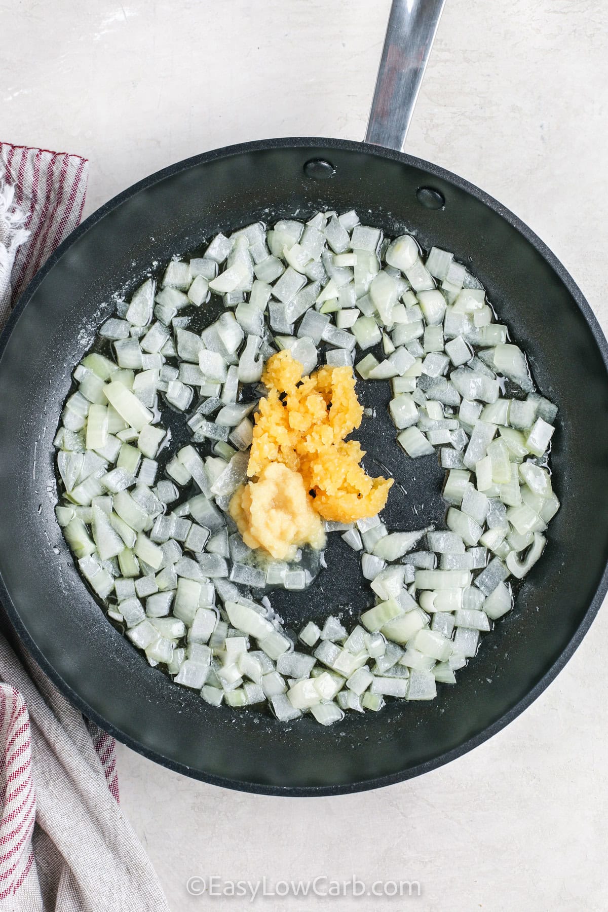 onion, garlic, and ginger in a pan