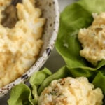 keto egg salad in lettuce wraps with text