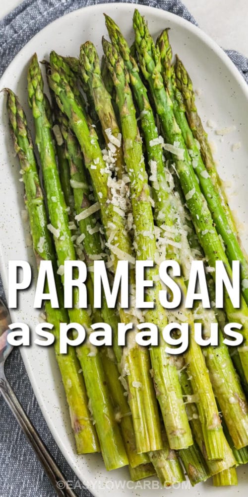 plated Parmesan Asparagus with a title