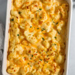 baked Cheesy Cauliflower Casserole in the dish
