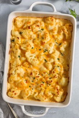 baked Cheesy Cauliflower Casserole in the dish