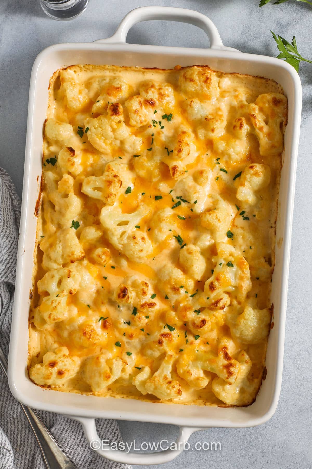 baked Cheesy Cauliflower Casserole in the dish