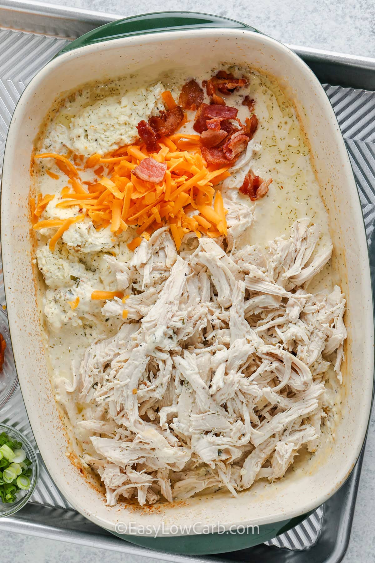 ingredients for crack chicken casserole in a dish