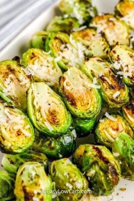 closeup of Grilled Brussels Sprouts on a platter