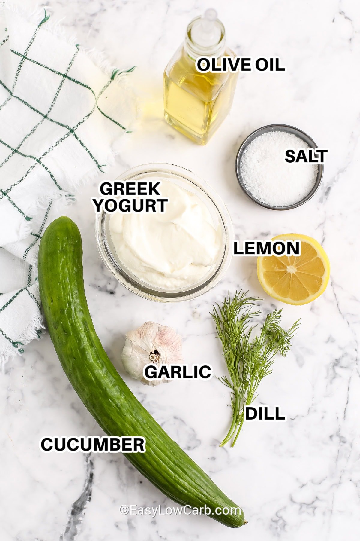 ingredients assembled to make homemade tzatziki