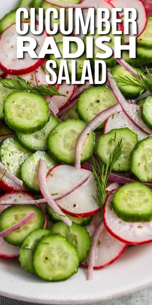 cucumber radish salad with text