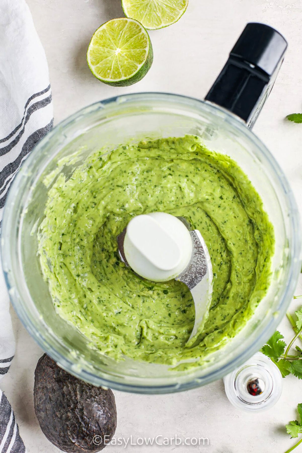 blended Avocado Lime Dressing in a food processor