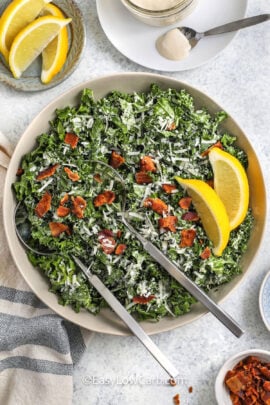 Kale Caesar Salad with crispy bacon and lemon