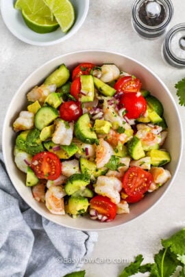 bowl of Shrimp Avocado Salad with lime