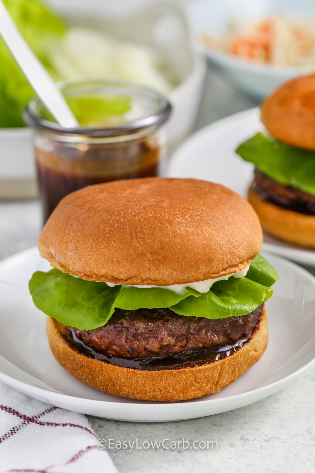 Cheese Stuffed Burgers with lettuce