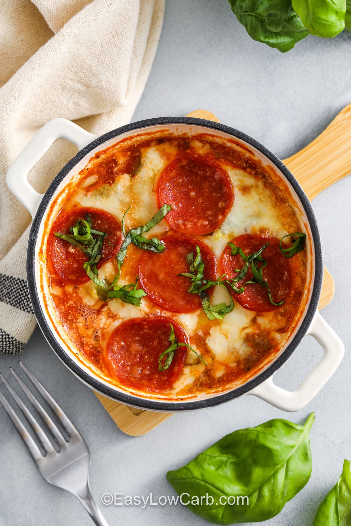 cheesy baked Cottage Cheese Pizza in a dish