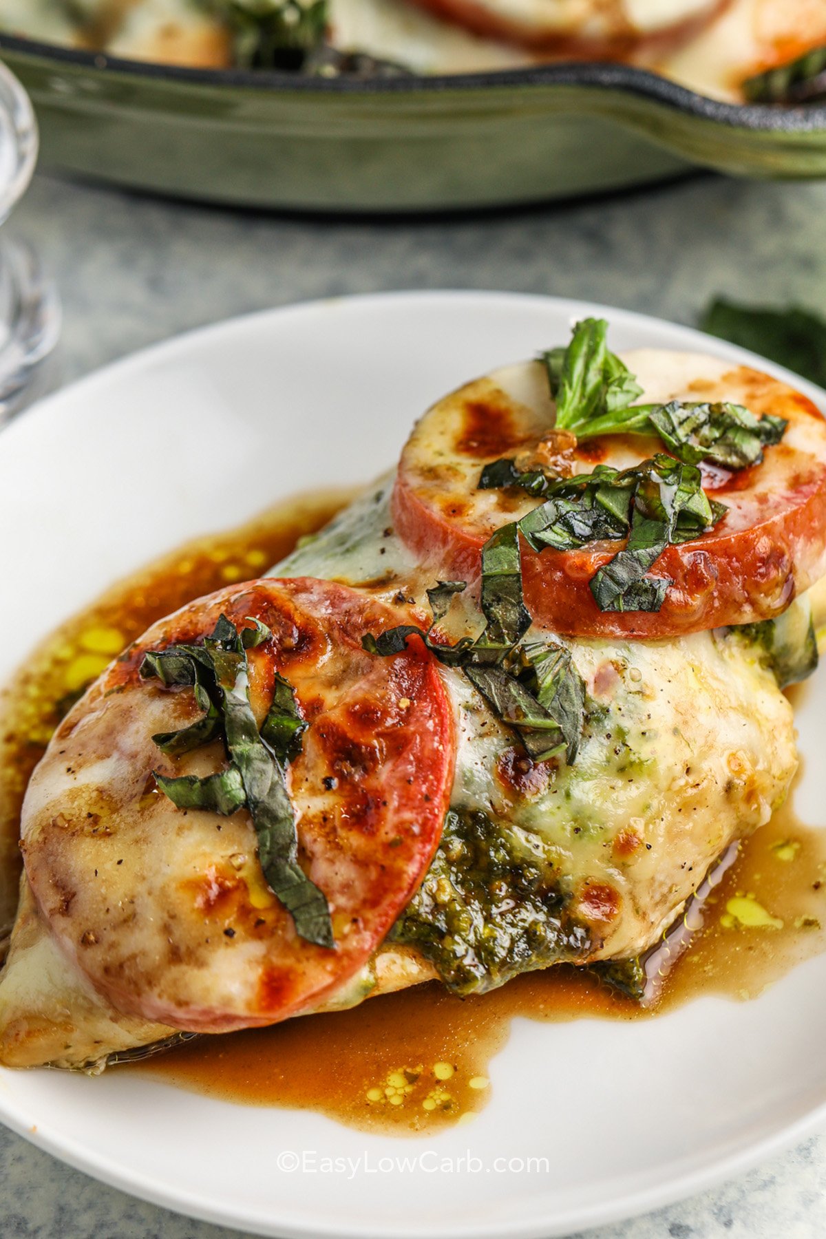 cropped caprese chicken on a plate