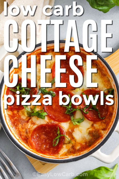 cheesy low carb Cottage Cheese Pizza with writing