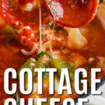 close up of Cottage Cheese Pizza with writing