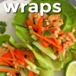 fresh Shrimp Lettuce Wraps on a plate with writing