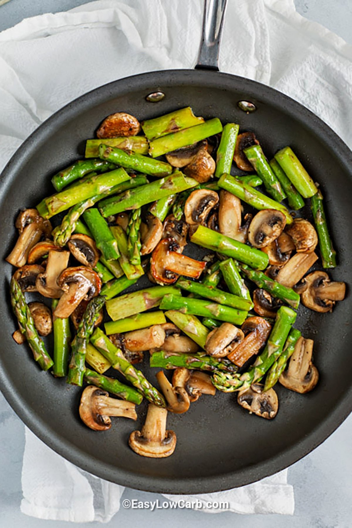 Sauteed Asparagus and Mushrooms in a pan