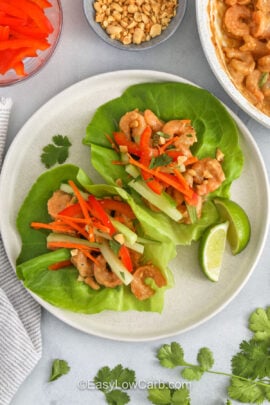 top view of Shrimp Lettuce Wraps on a plate