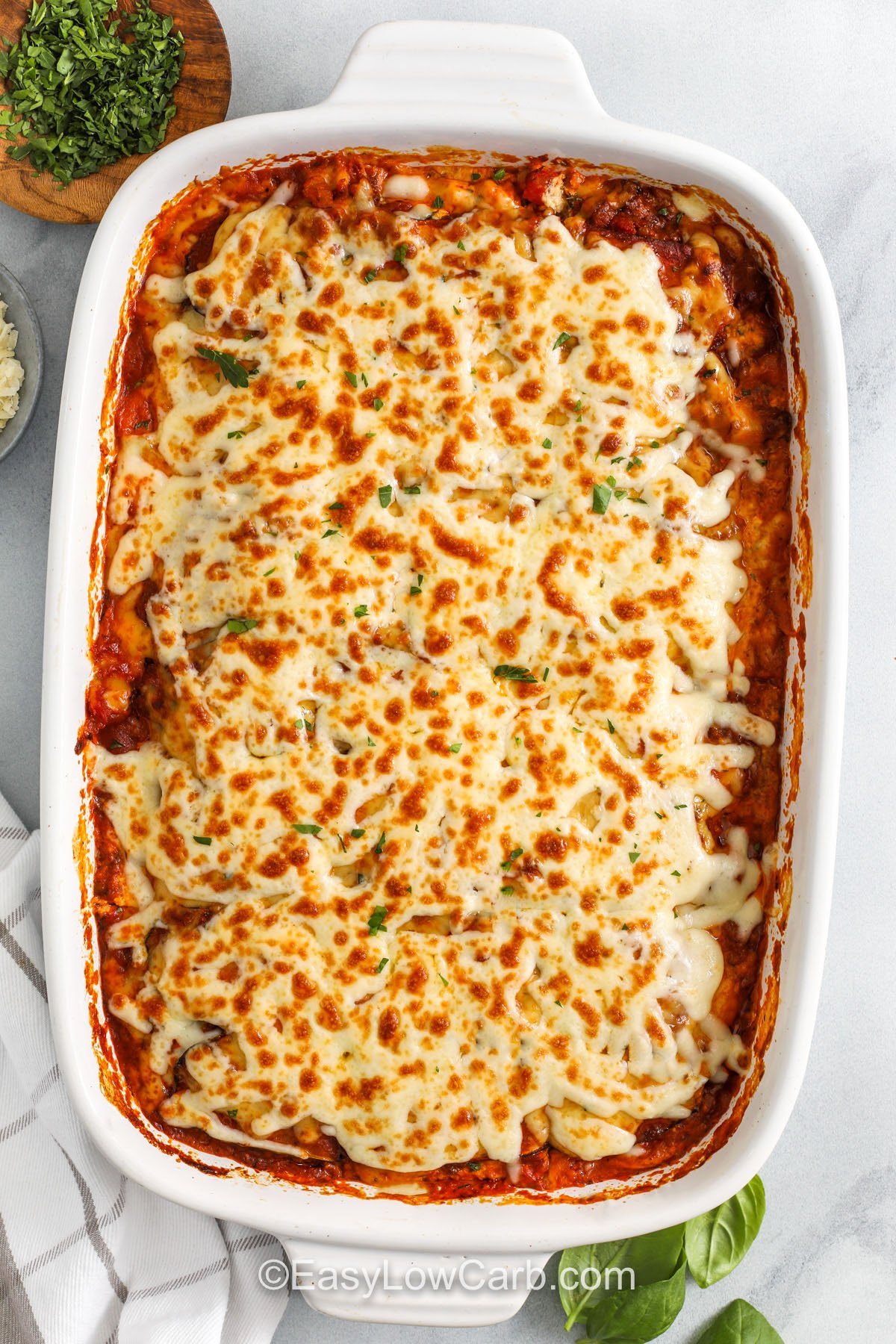 Baked zucchini lasagna recipe in the casserole dish