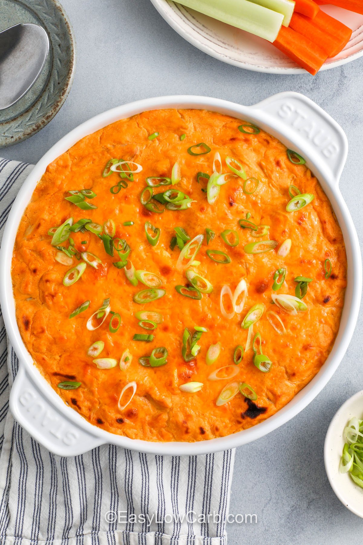 baked cheesy Cottage Cheese Buffalo Chicken Dip