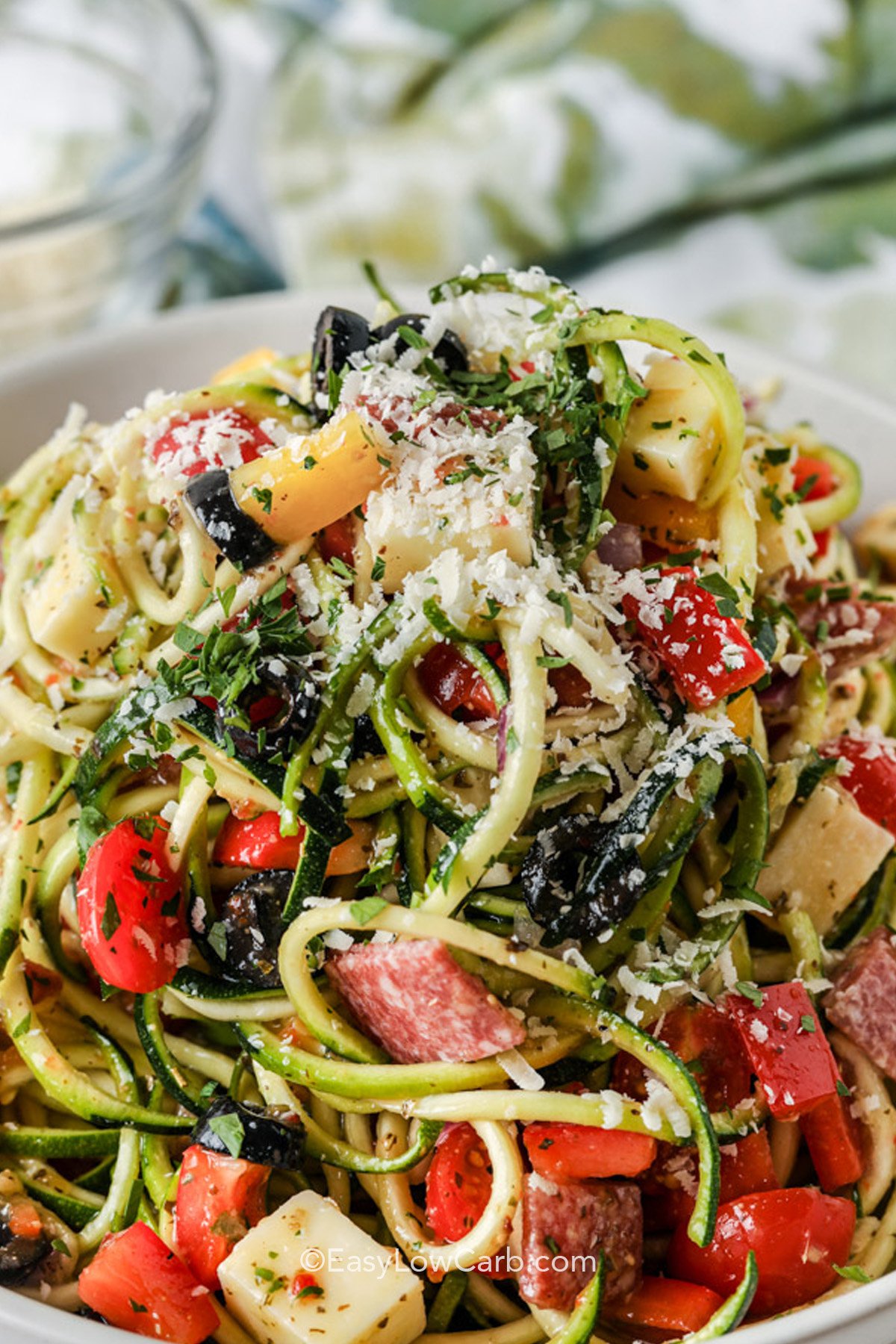 cropped zucchini pasta salad