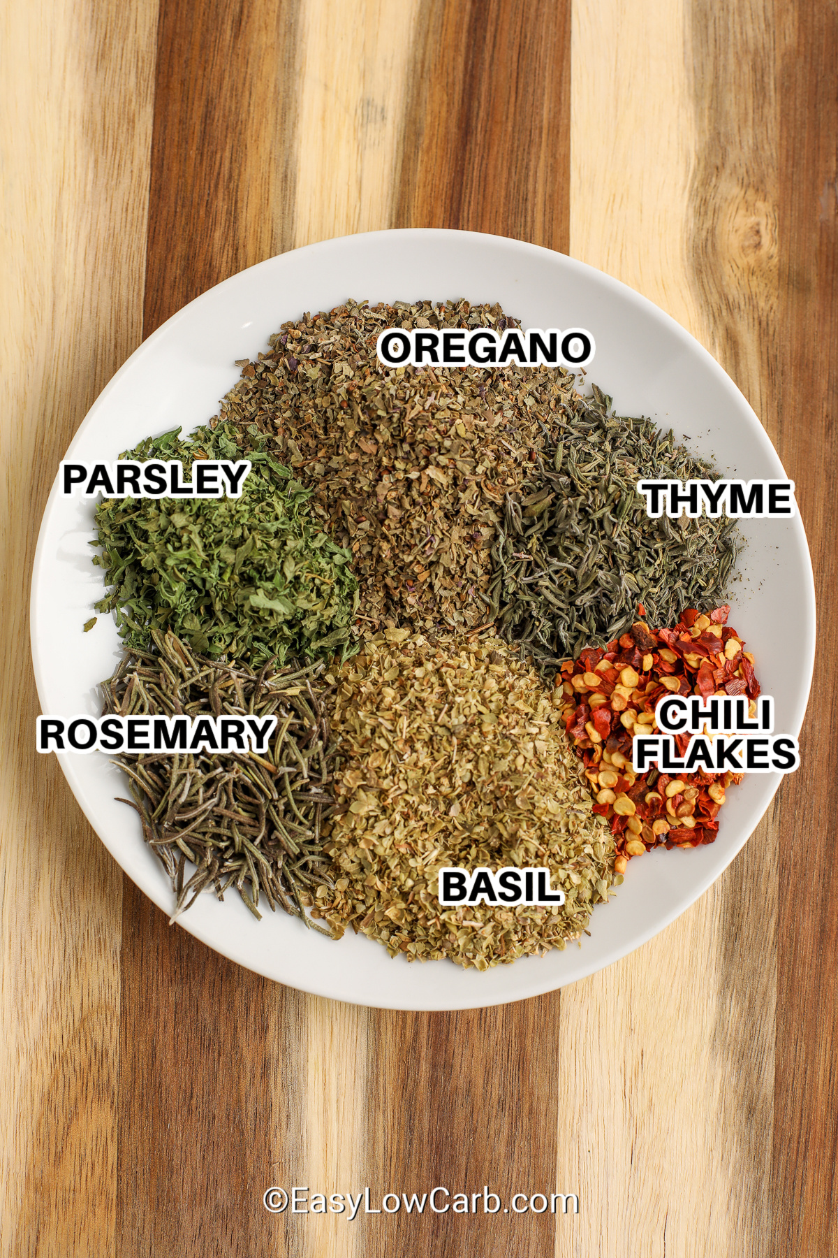 ingredients with labels to make Italian seasoning mix