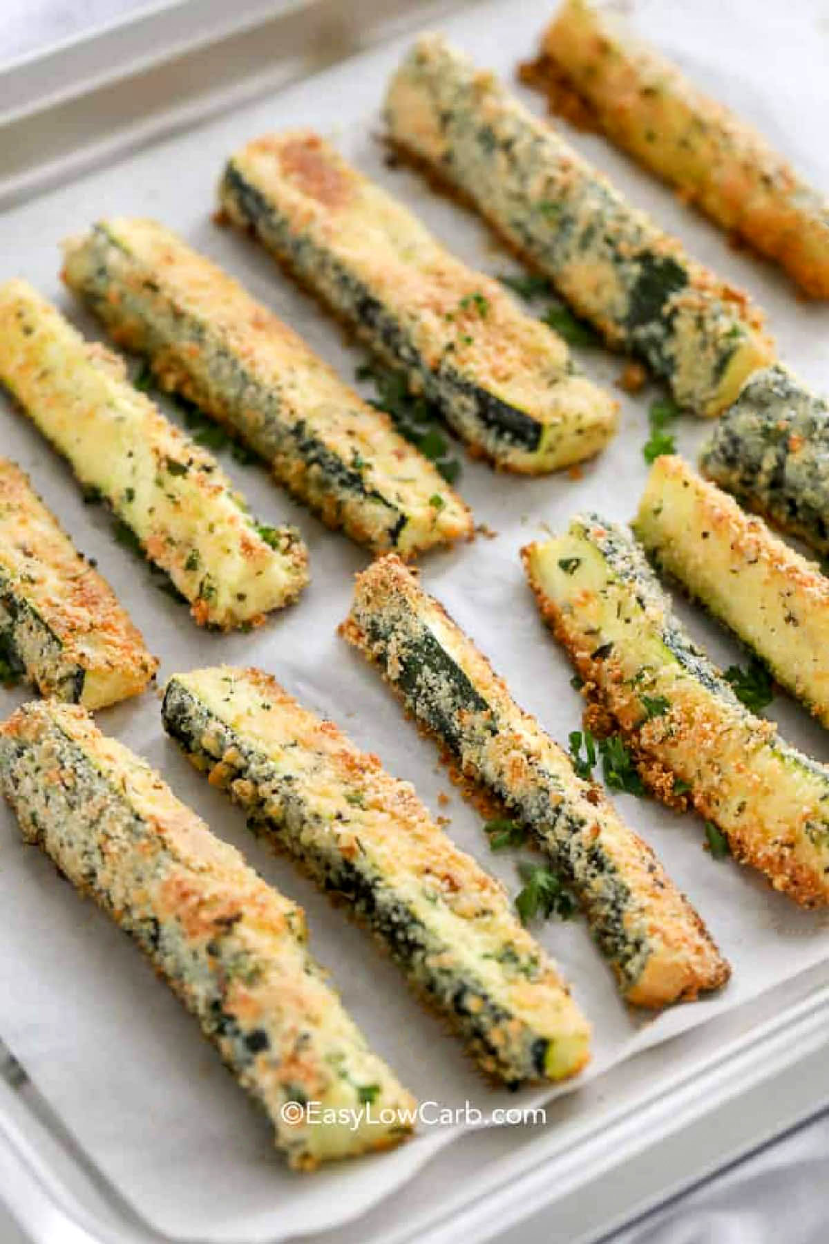 Baked Zucchini Fries on a sheet pan