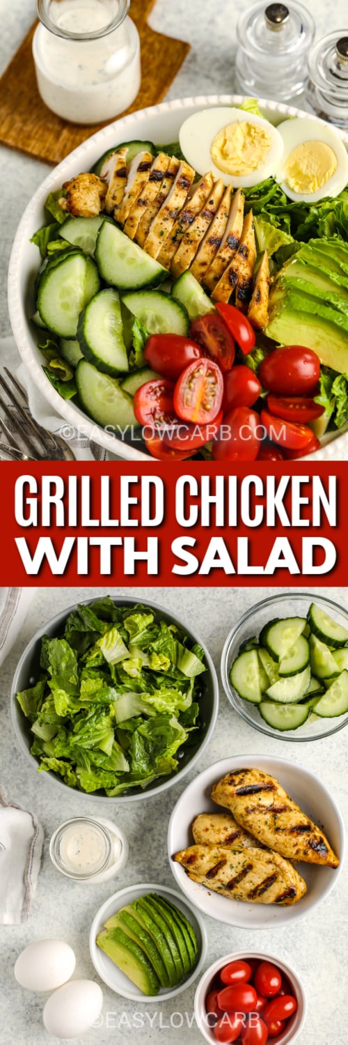 grilled chicken with salad recipe and ingredients with text