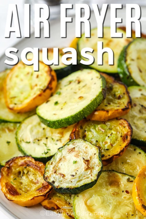 close up of plated Air Fryer Squash with a title