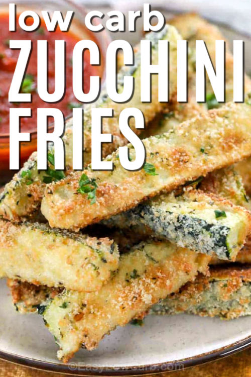 baked zucchini fries with writing