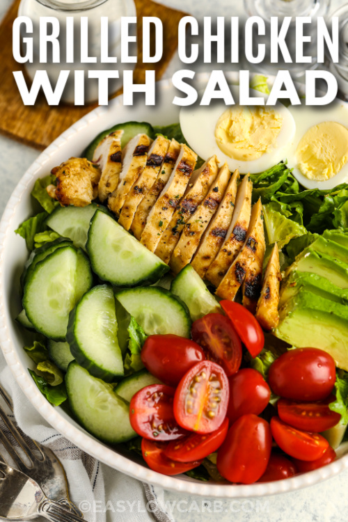 grilled chicken with salad recipe with text