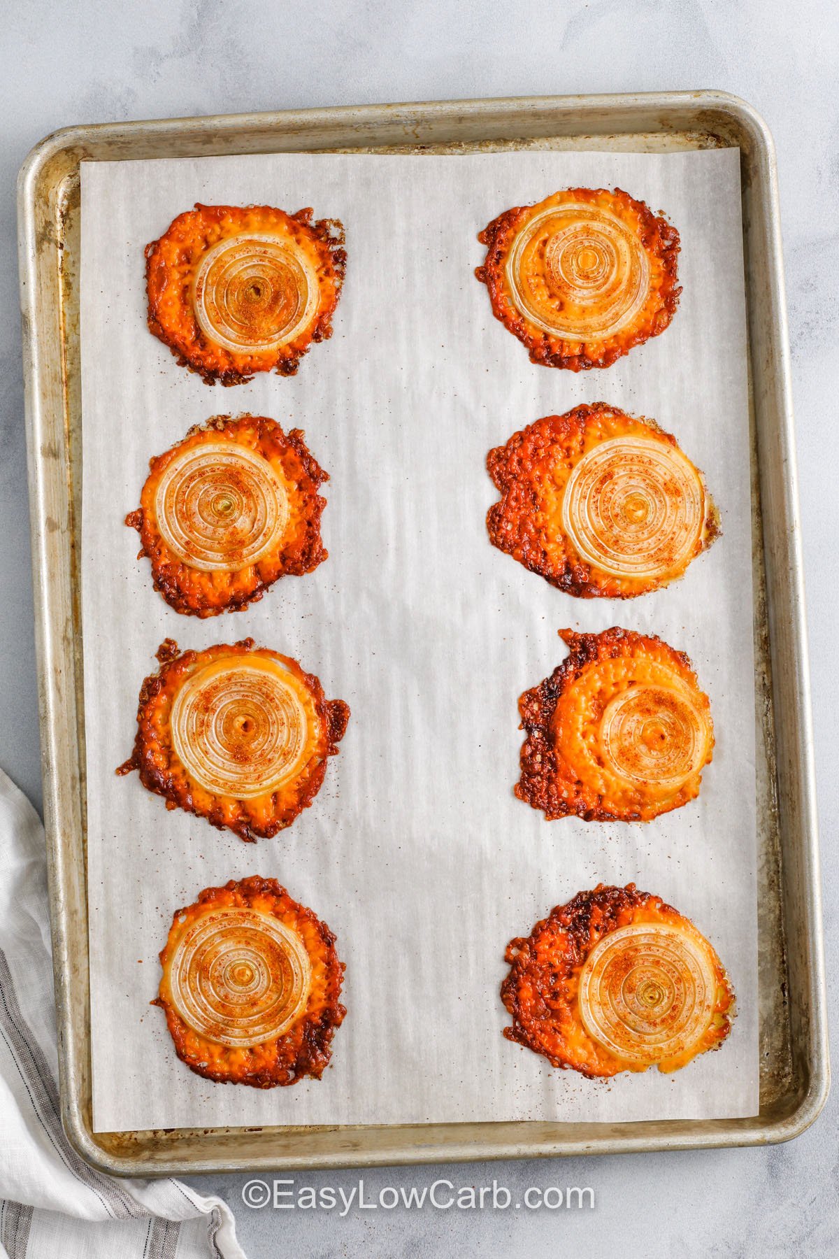 sheet pan of cooked Onion Cheese Chips
