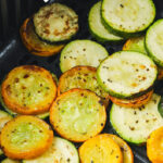 low carb Air Fryer Squash in the air fryer with a title