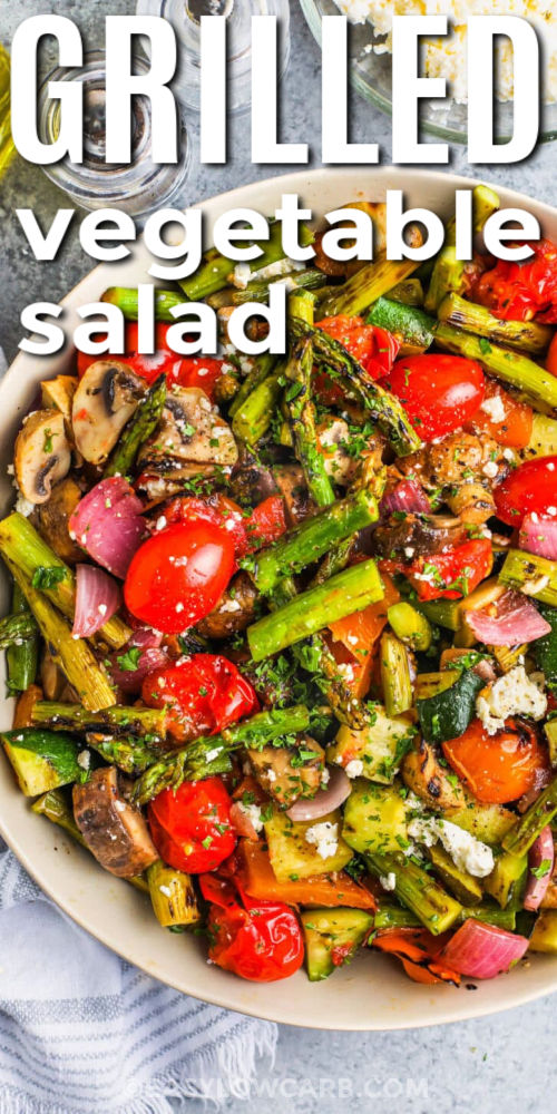 plated Grilled Vegetable Salad with a title