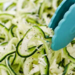 homemade zoodles recipe and tongs with text