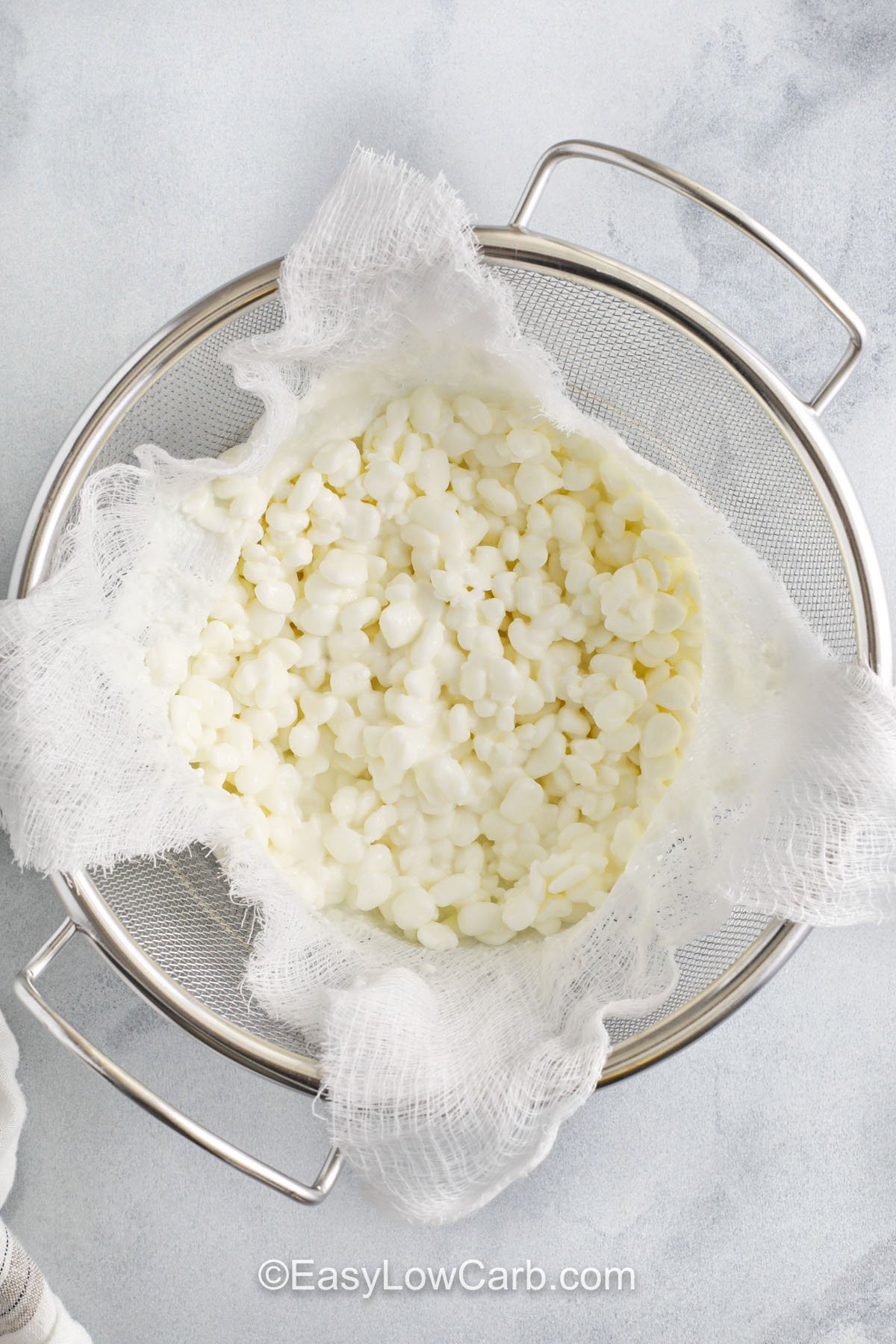 draining cottage cheese to make Cottage Cheese Chips Recipe