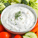 close up of a bowl of Cottage Cheese Ranch Dip