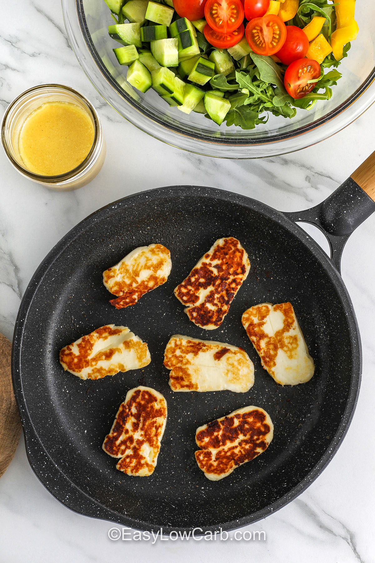 cooking halloumi to make Halloumi Salad