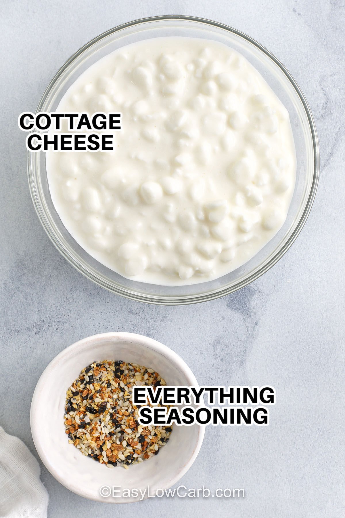 cottage cheese and everything seasoning with labels to make Cottage Cheese Chips Recipe
