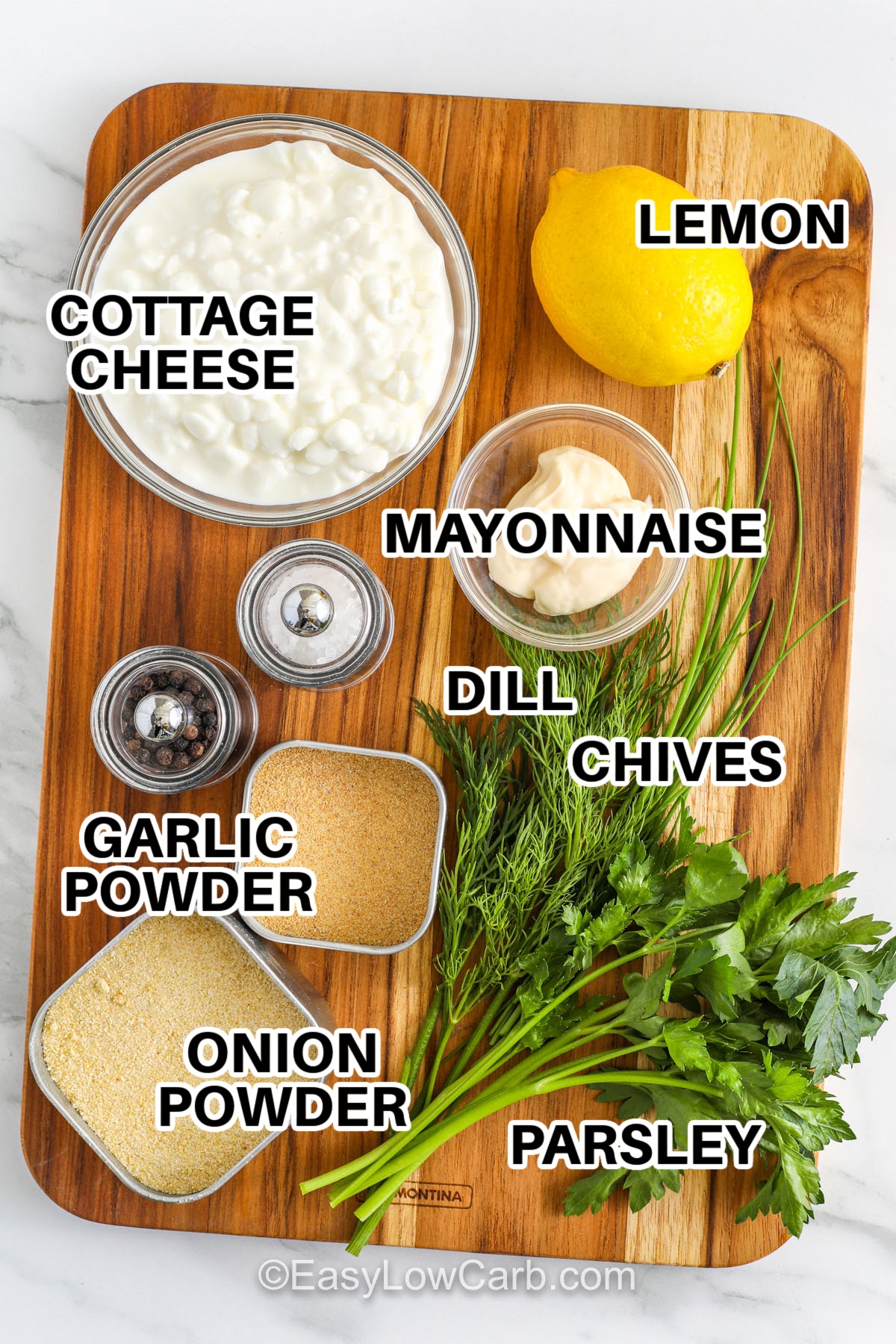 cottage cheese , lemon , mayonnaise , garlic powder , onion powder , dill , chives , parsley with labels to make Cottage Cheese Chips Recipe