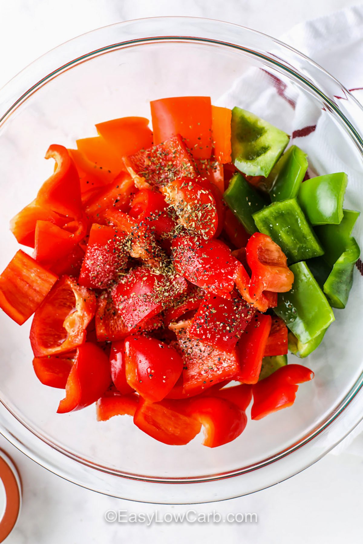 pieces of peppers with seasonings to make Roasted Peppers Recipe