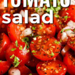 close up of juicy Cherry Tomato Salad with a title